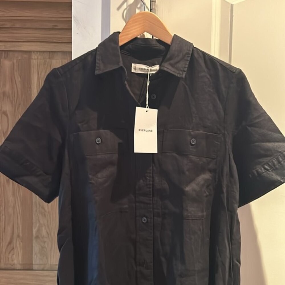 NWT EVERLANE The Daytripper Dress in Linen XS BLACK - Picture 3 of 16